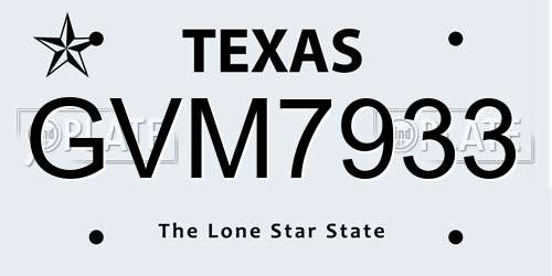 GVM7933 Texas License Plate