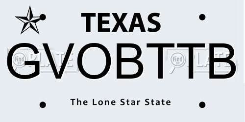 GVOBTTB Texas License Plate