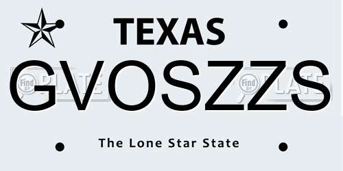 GVOSZZS Texas License Plate