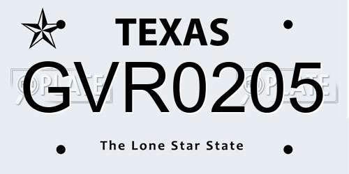 GVR0205 Texas License Plate