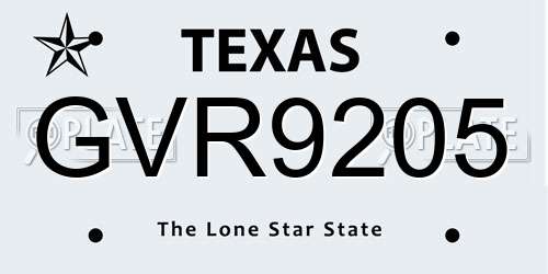 GVR9205 Texas License Plate