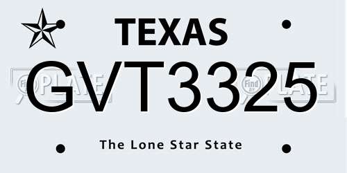 GVT3325 Texas License Plate