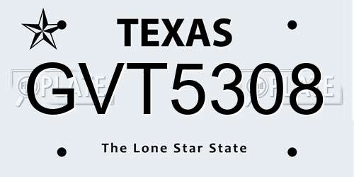 GVT5308 Texas License Plate