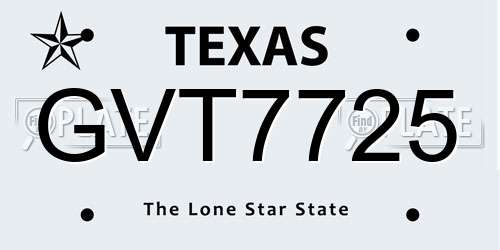 GVT7725 Texas License Plate