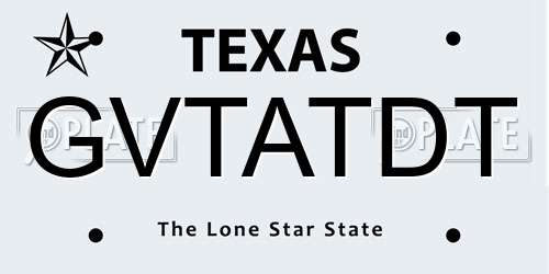 GVTATDT Texas License Plate