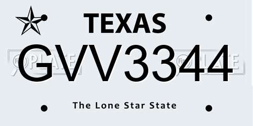 GVV3344 Texas License Plate