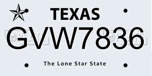 GVW7836 Texas License Plate