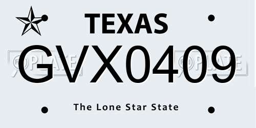 GVX0409 Texas License Plate