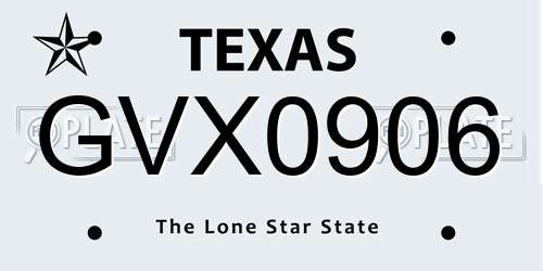 GVX0906 Texas License Plate
