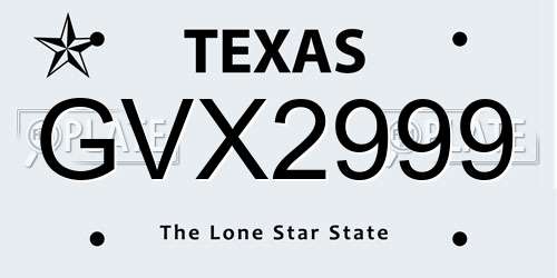 GVX2999 Texas License Plate