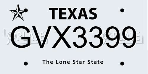 GVX3399 Texas License Plate