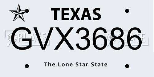 GVX3686 Texas License Plate