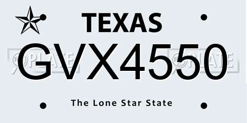 GVX4550 Texas License Plate