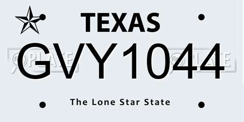 GVY1044 Texas License Plate