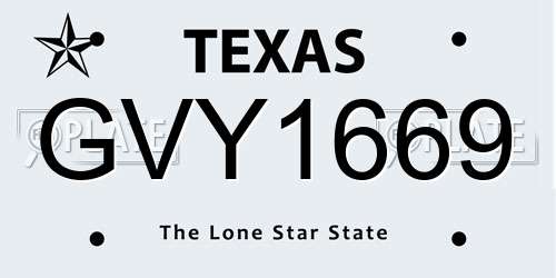 GVY1669 Texas License Plate
