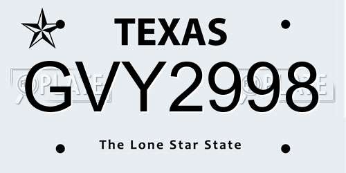 GVY2998 Texas License Plate