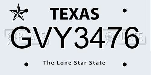 GVY3476 Texas License Plate