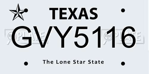 GVY5116 Texas License Plate