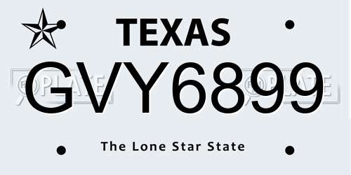 GVY6899 Texas License Plate