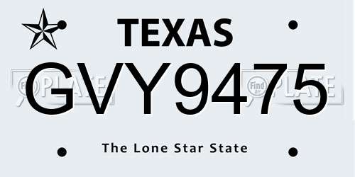 GVY9475 Texas License Plate