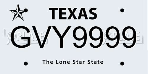 GVY9999 Texas License Plate
