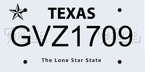 GVZ1709 Texas License Plate