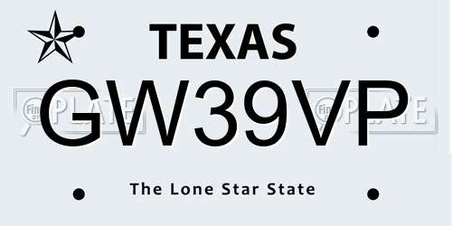 GW39VP Texas License Plate