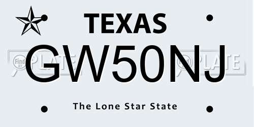 GW50NJ Texas License Plate