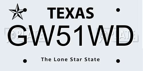 GW51WD Texas License Plate