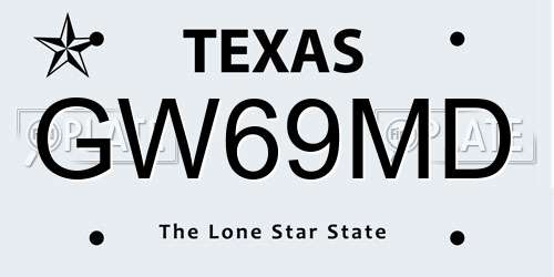 GW69MD Texas License Plate