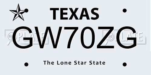 GW70ZG Texas License Plate