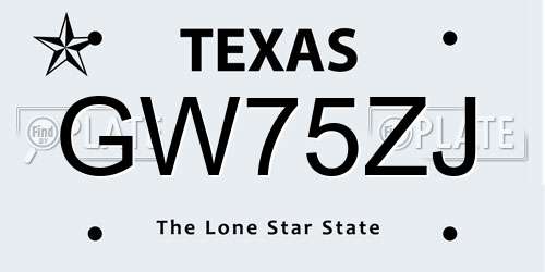 GW75ZJ Texas License Plate