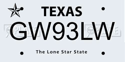 GW93LW Texas License Plate