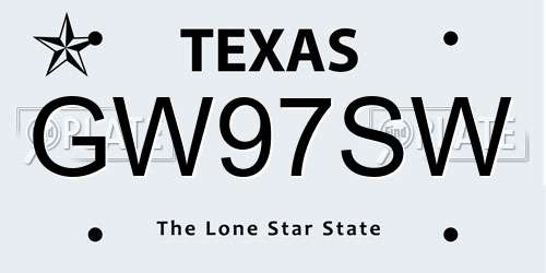 GW97SW Texas License Plate