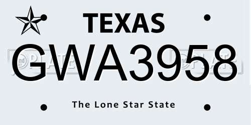 GWA3958 Texas License Plate