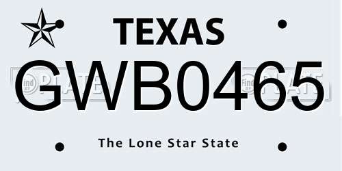 GWB0465 Texas License Plate
