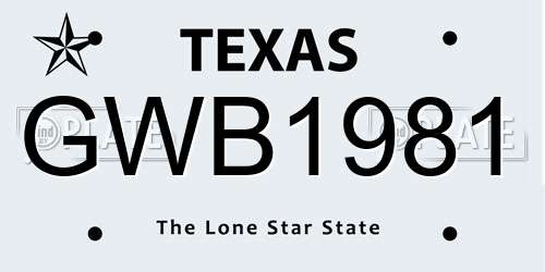 GWB1981 Texas License Plate