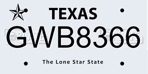 GWB8366 Texas License Plate
