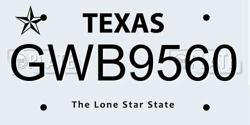 GWB9560 Texas License Plate