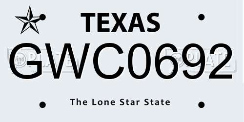 GWC0692 Texas License Plate
