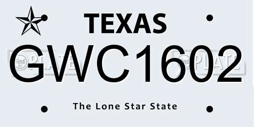 GWC1602 Texas License Plate