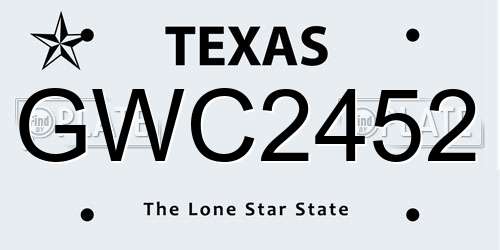GWC2452 Texas License Plate