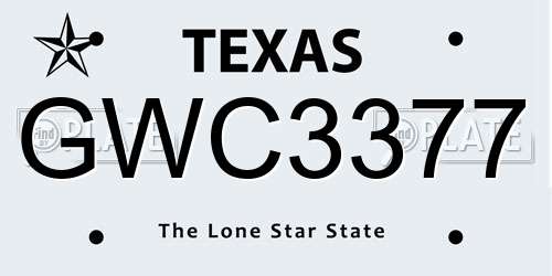 GWC3377 Texas License Plate