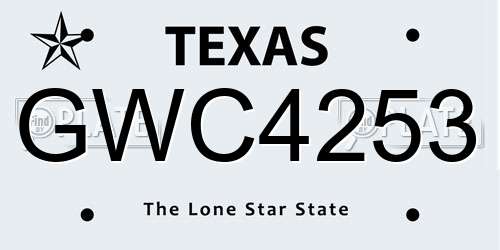 GWC4253 Texas License Plate