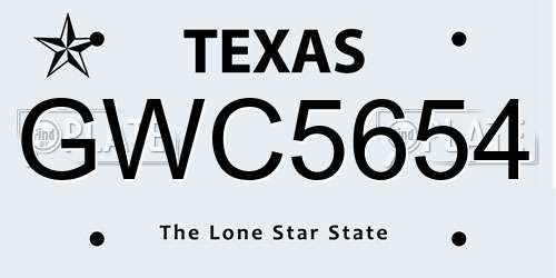 GWC5654 Texas License Plate