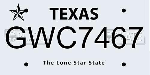 GWC7467 Texas License Plate