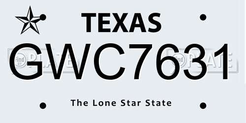 GWC7631 Texas License Plate