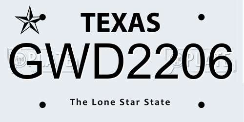 GWD2206 Texas License Plate