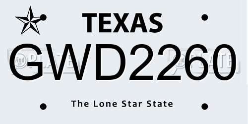GWD2260 Texas License Plate
