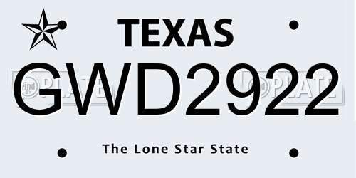 GWD2922 Texas License Plate